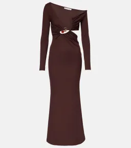 Christopher Esber Spiral Crystal Ribbed-Knit Midi Dress Mahogany Size 10  for rent on The Volte - image 5