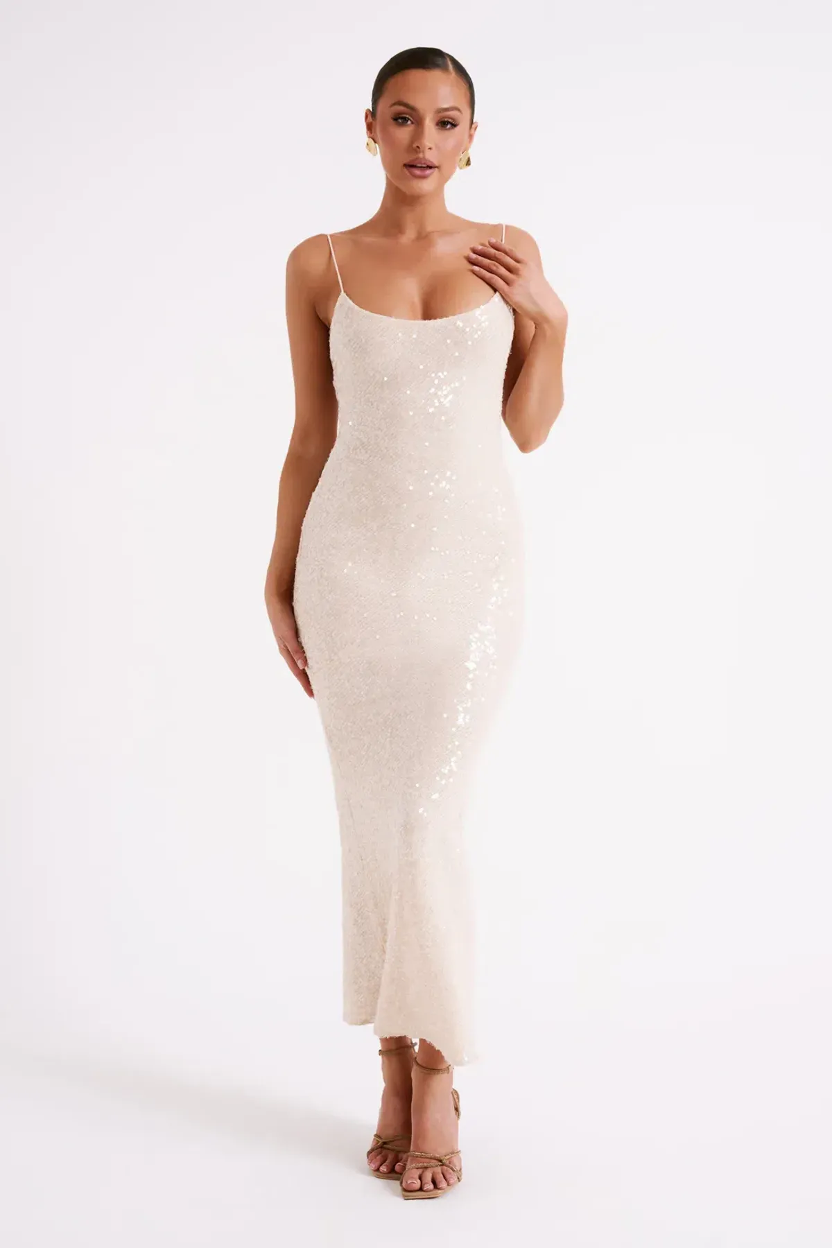 Meshki Brianna Sequin Maxi Dress Cream Size 8 - Image 1
