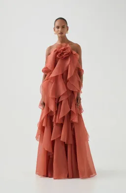 Aje Pandorea Layered Maxi Dress Coral Clay Size 10 for rent on The Volte - image 3