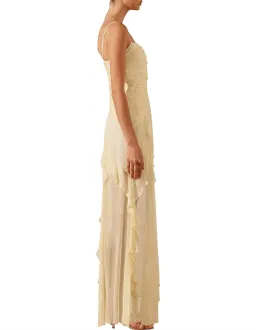 Shona Joy Gina Ruched Frill Maxi Dress in Limoncello Size 8 for rent on The Volte - image 3