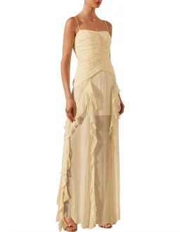 Shona Joy Gina Ruched Frill Maxi Dress in Limoncello Size 8 for rent on The Volte - image 2