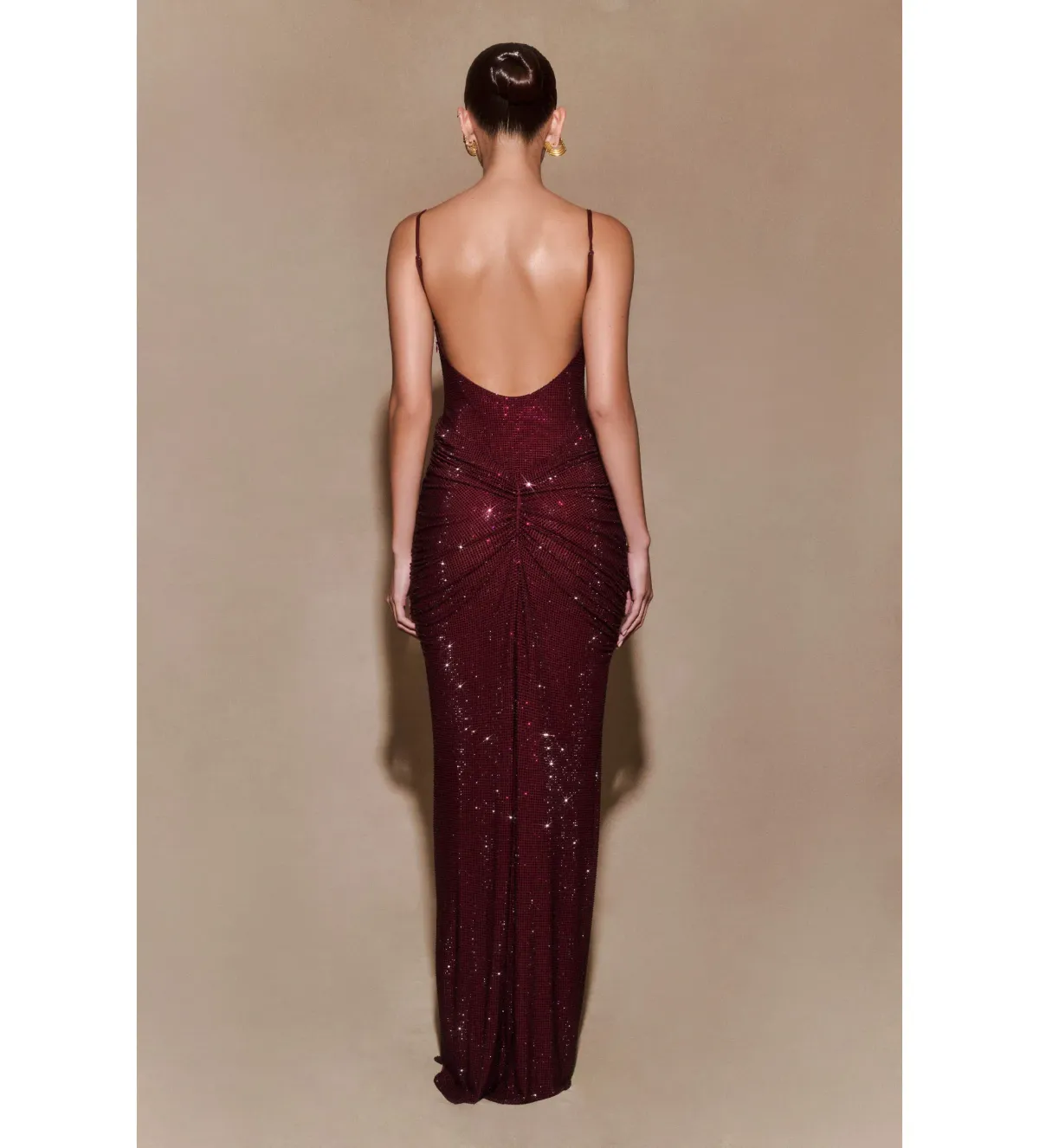 Meshki Roisin Diamante Satin Maxi Dress Mahogany AU 4  - Image 3