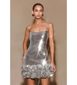Meshki Faye Sequin Flower Mini Dress Silver Size AU 8 for rent on The Volte - image 5