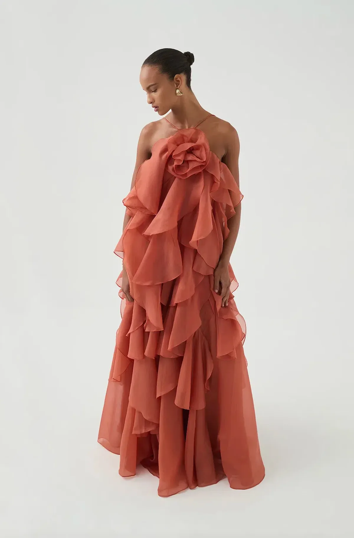 Aje Pandorea Layered Maxi Dress Coral Clay Size 10 - Image 3