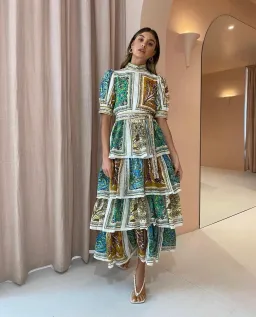 Alemais Delphine Tiered Midi Dress Multi Size 6 for rent on The Volte - image 1