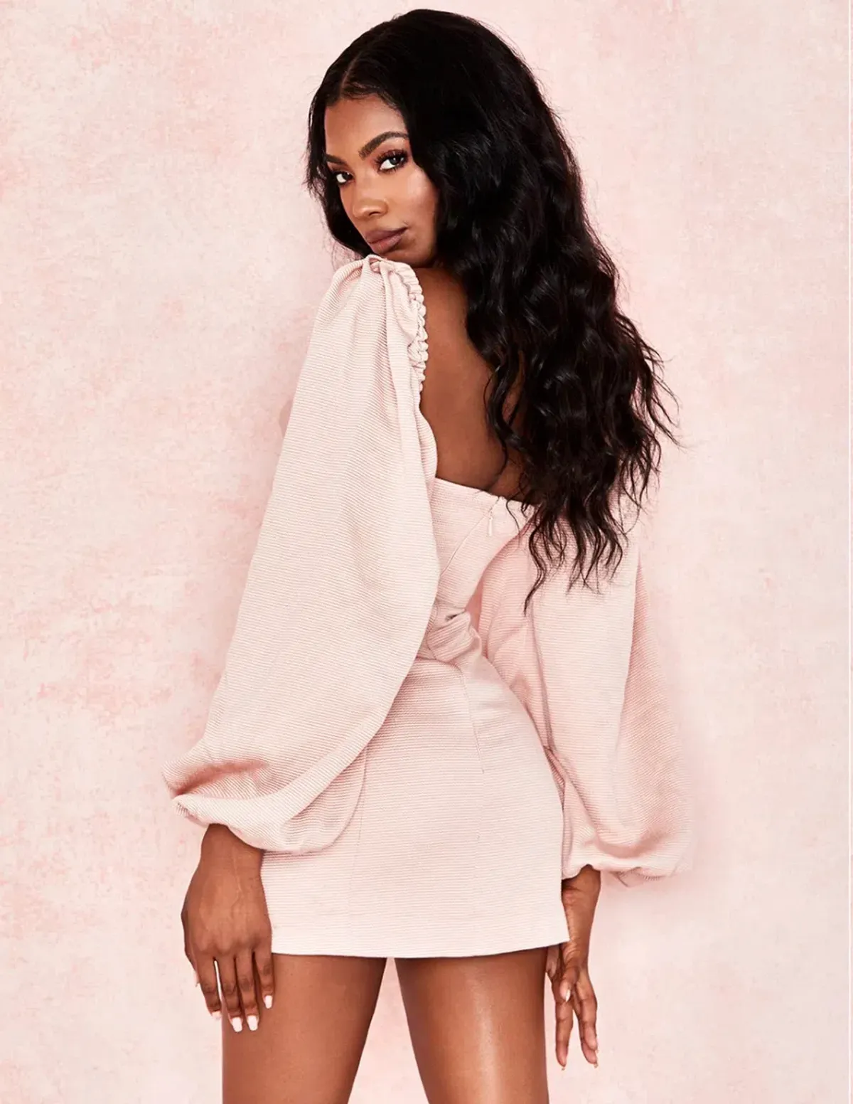 House of CB Aliyah Aliyah Damask Balloon Sleeve Mini Dress Blush Size 6 - Image 2