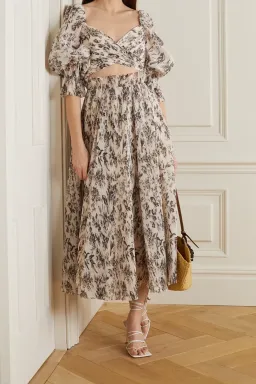Zimmermann Pleated Printed Organza Bodice Size 1/AU 10 and Midi Skirt Set Size 0/AU 8 in Bird Toile Print for rent on The Volte - image 2