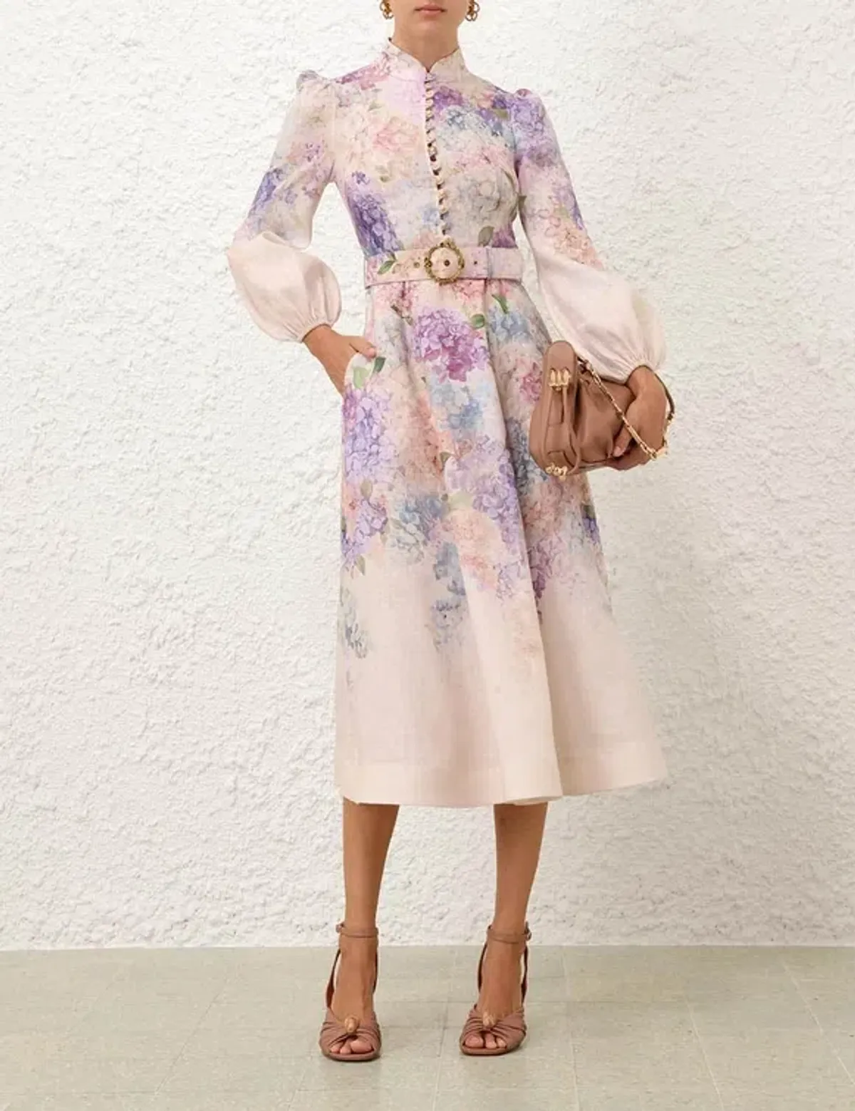 Zimmermann Dawning Buttoned Midi Dress Multi Hydrangea Size 2 / Aus 12 - Image 2
