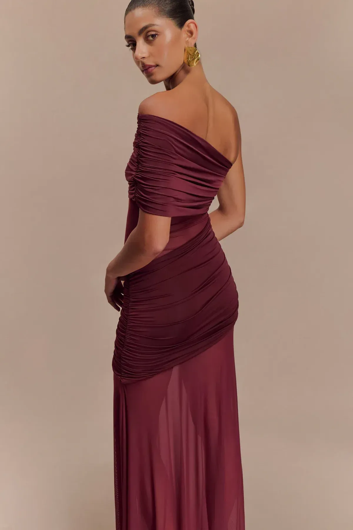 MESHKI Dallas One Shoulder Burgundy Size 8 - Image 2