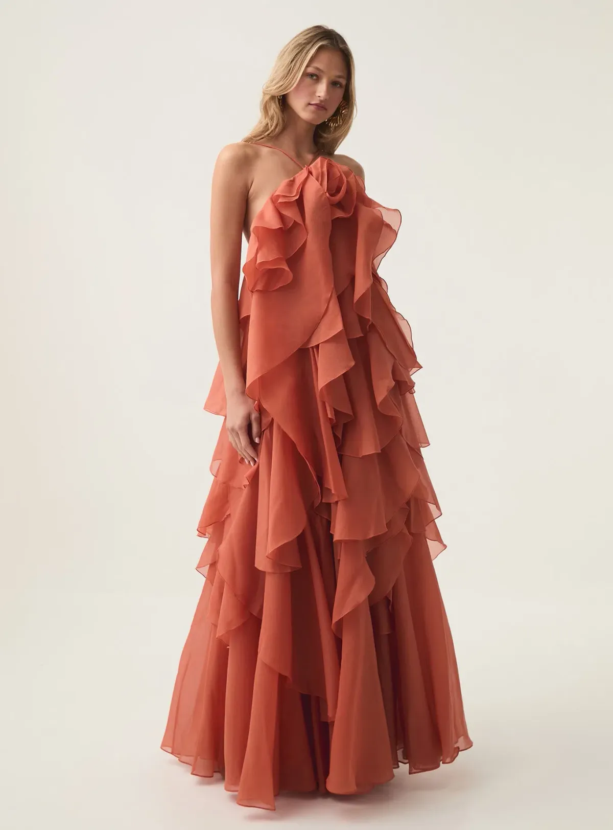 Aje Pandorea Layered Maxi Dress Coral Clay Size 10 - Image 1