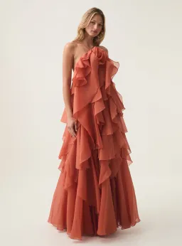 Aje Pandorea Layered Maxi Dress Coral Clay Size 10 for rent on The Volte - image 1