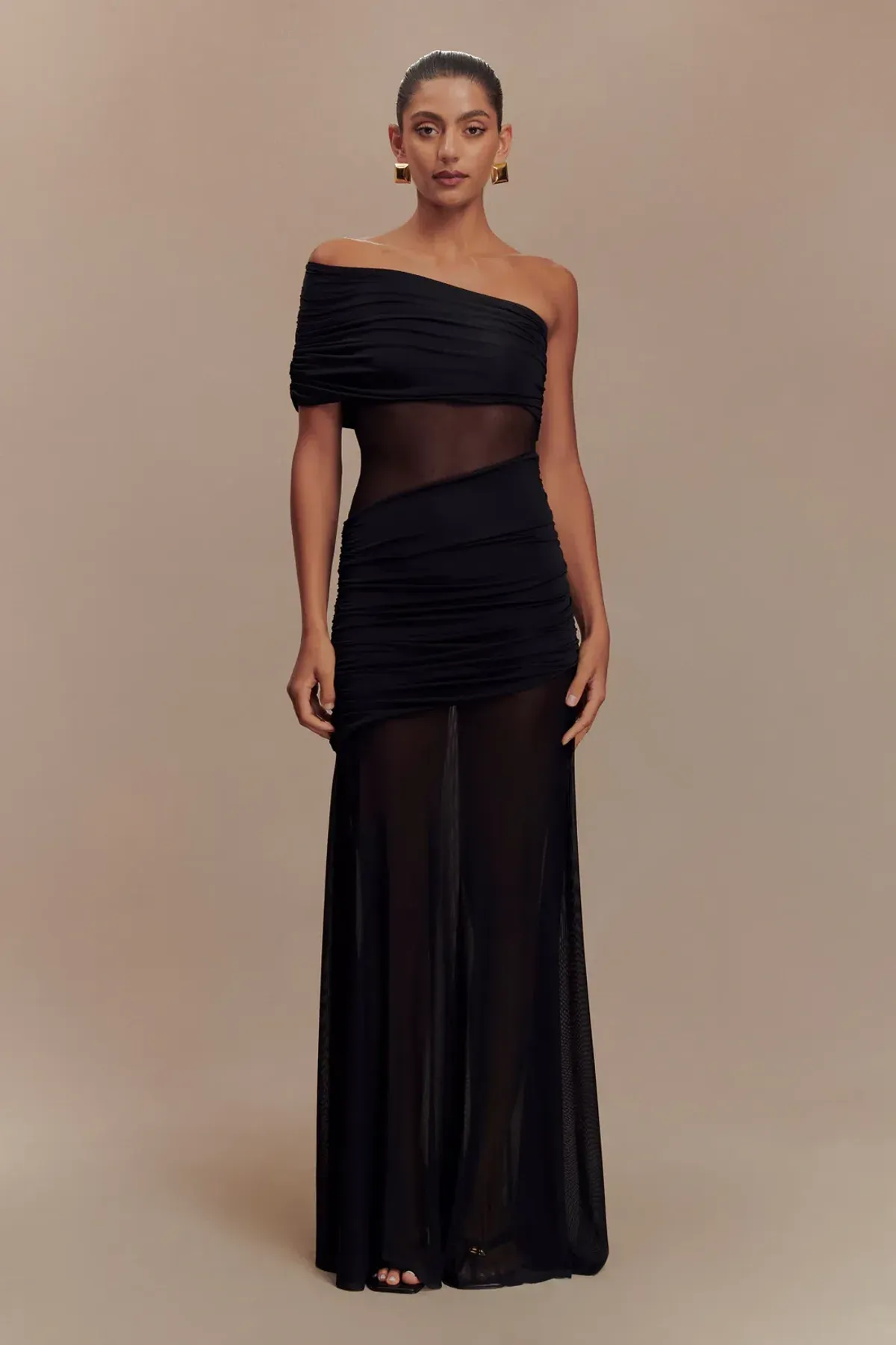 Meshki Dallas One Shoulder Mesh Maxi Dress in Black Size 10 - Image 1