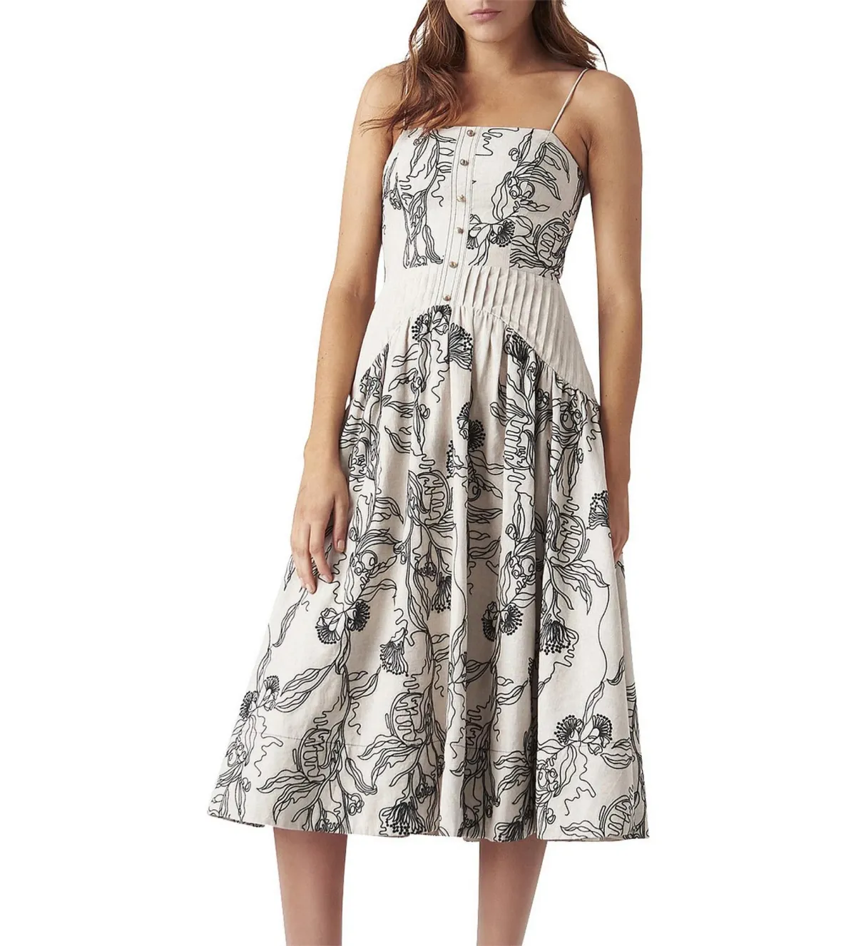 Aje Macumba Midi Oatmeal Linen Dress Print Size 10  - Image 1