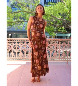 Hansen & Gretel Chloe dress in Carob Floral Size S/ AU 8  for rent on The Volte - image 1