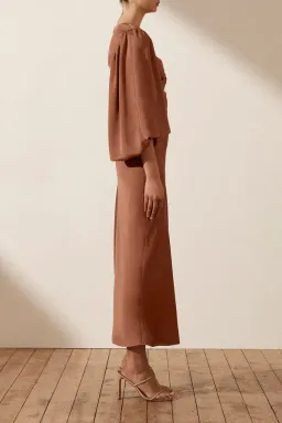 Shona Joy Luxe Front Twist Midi Dress Brown Size 10 for rent on The Volte - image 3