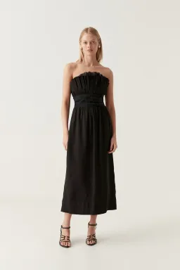 AJE Black Whisper Knot Strapless Ruffle Midi Dress AU 8 for rent on The Volte - image 1