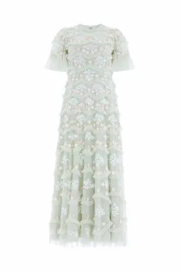 Needle & Thread Wave Ankle Gown Green Sequin Floral Daisy Size 10 for rent on The Volte - image 5