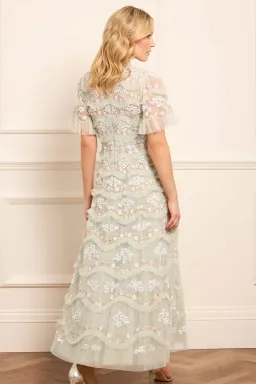 Needle & Thread Wave Ankle Gown Green Sequin Floral Daisy Size 10 for rent on The Volte - image 2