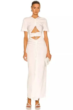 Christopher Esber White Ruched Tee Midi Dress White Size 6 for rent on The Volte - image 1