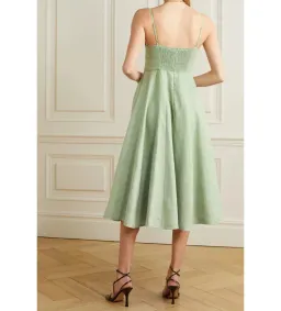 Zimmermann Dancer Picnic Shirred Linen Midi Dress Sage Size 3/AU 14 for rent on The Volte - image 3