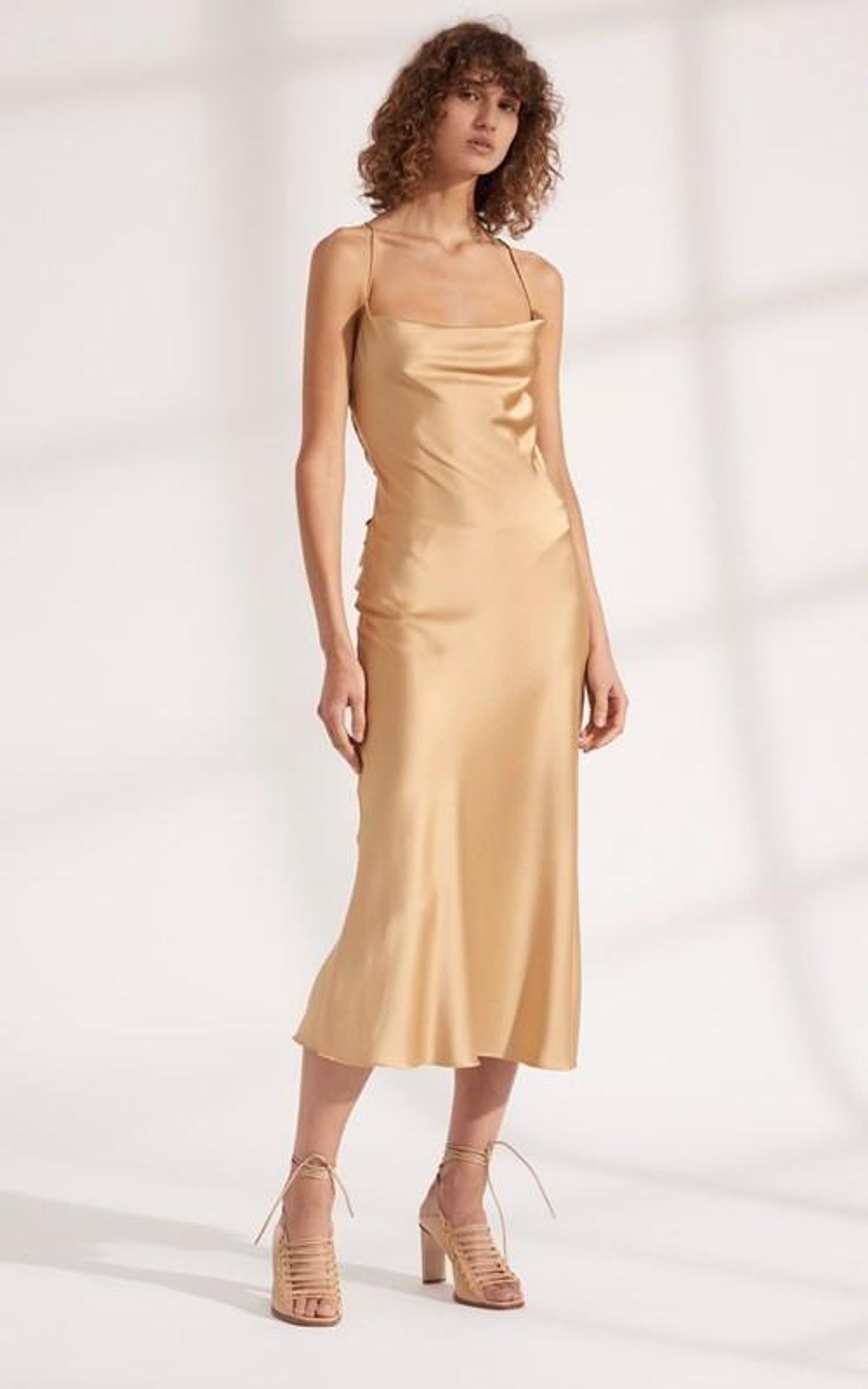 DION LEE Bias Weave Cowl Dress Sand/Gold - Image 1