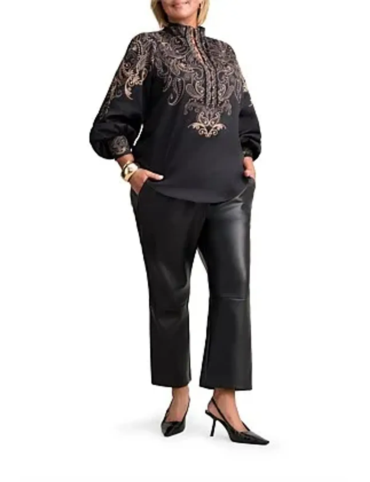 Blue Illusion Faux Leather Cropped Pants in Black Size 8/XS - Image 11