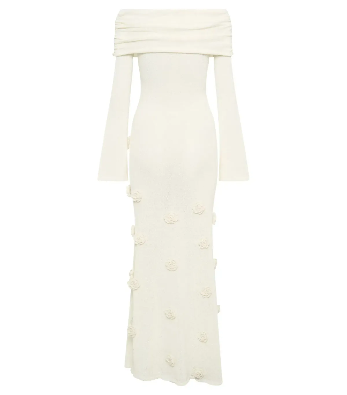 Meshki Kiki Off Shoulder Knit Rose Maxi Dress Ivory Size AU 14 - Image 5