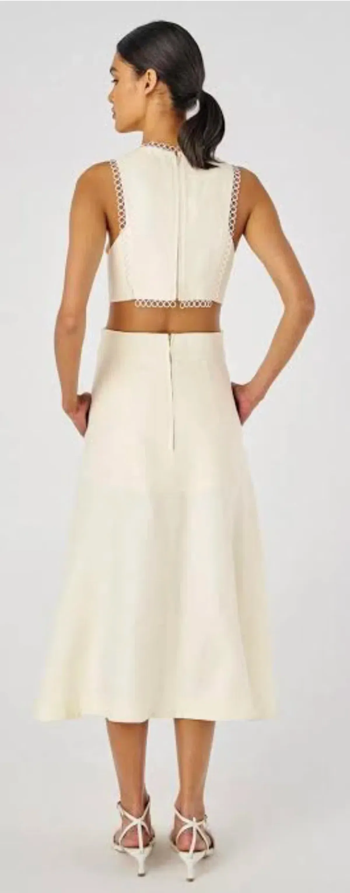 Oroton Lace Flower Midi Dress Soft Cream Size 12 - Image 2