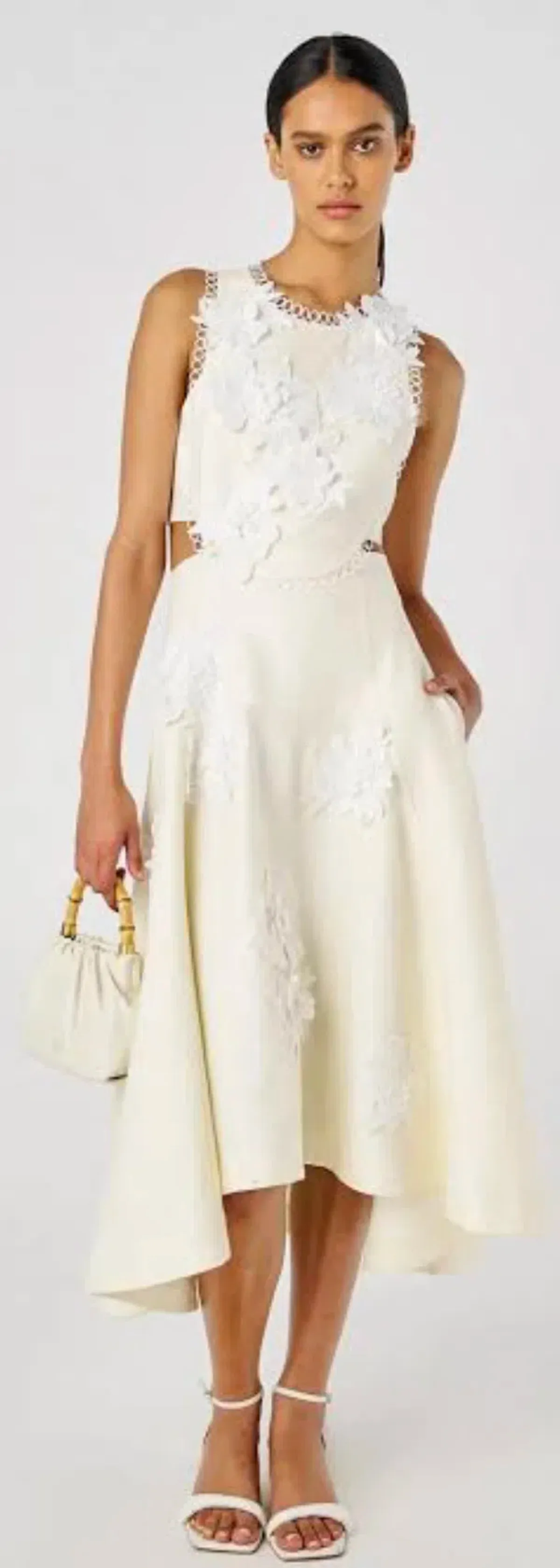 Oroton Lace Flower Midi Dress Soft Cream Size 12 - Image 1
