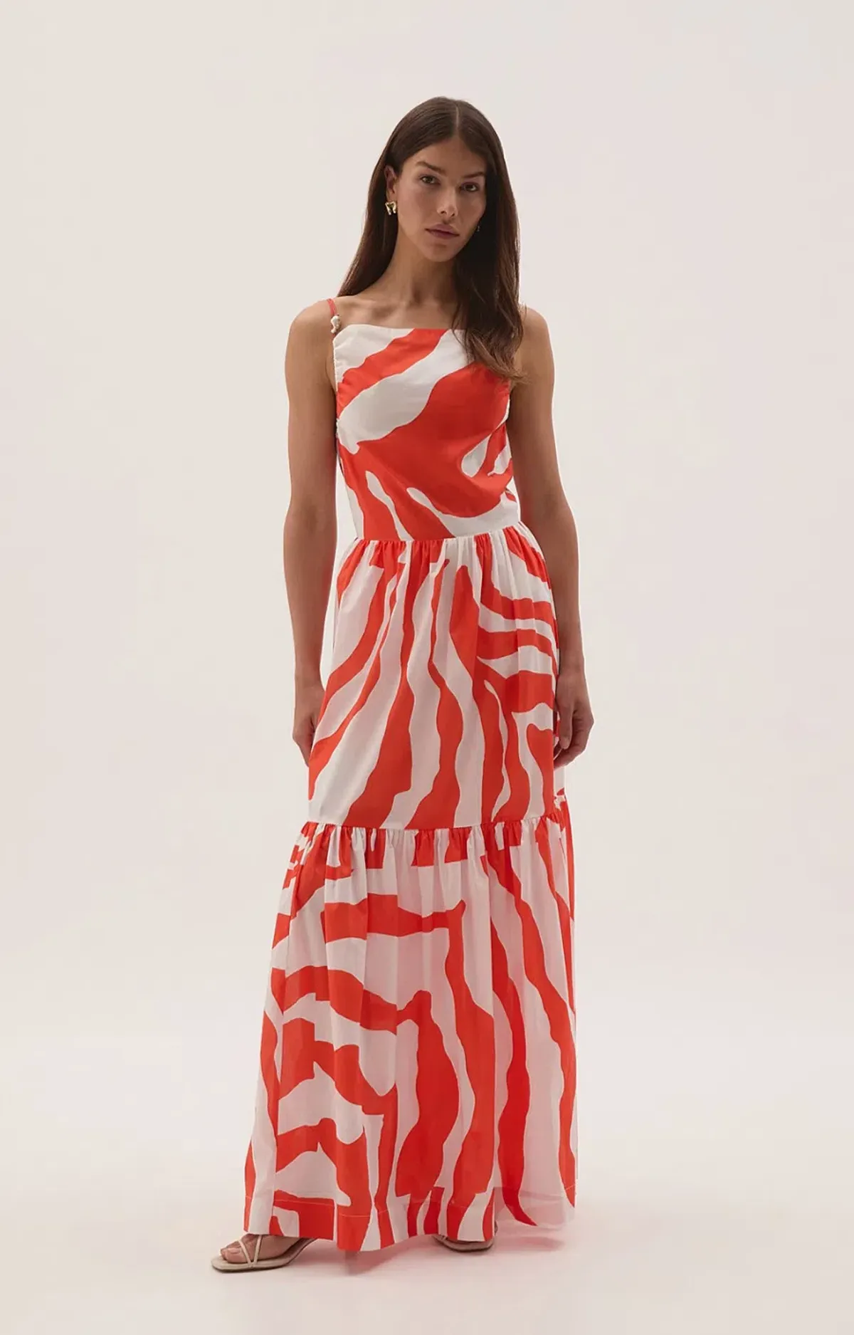Aje Studios Marley Tiered Maxi Dress Coral Zebra Size AU 14 - Image 1