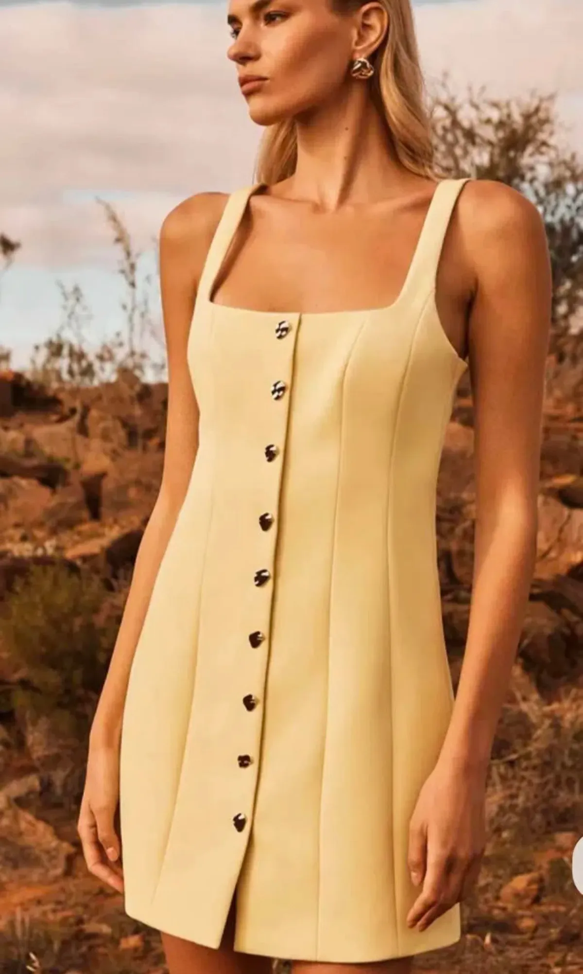 Forever New Penny Button Down Mini Dress Yellow Size 14 - Image 4