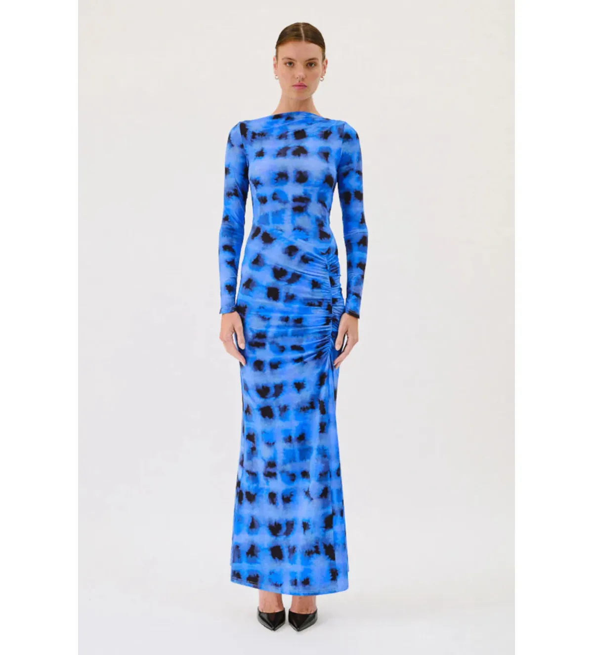 Suboo Shibori Long Sleeve Rouched Maxi Dress in Blue Size 10 - Image 1
