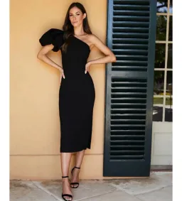 Rebecca Vallance Natalia One Sleeve Midi Dress Black Size AU 14 for rent on The Volte - image 4