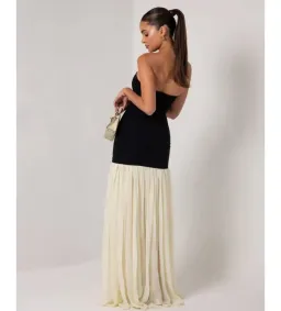 Heiress Beverly Hills Black Strapless Cream Chiffon Maxi Dress Multi Size XXS / AU 4 for rent on The Volte - image 3