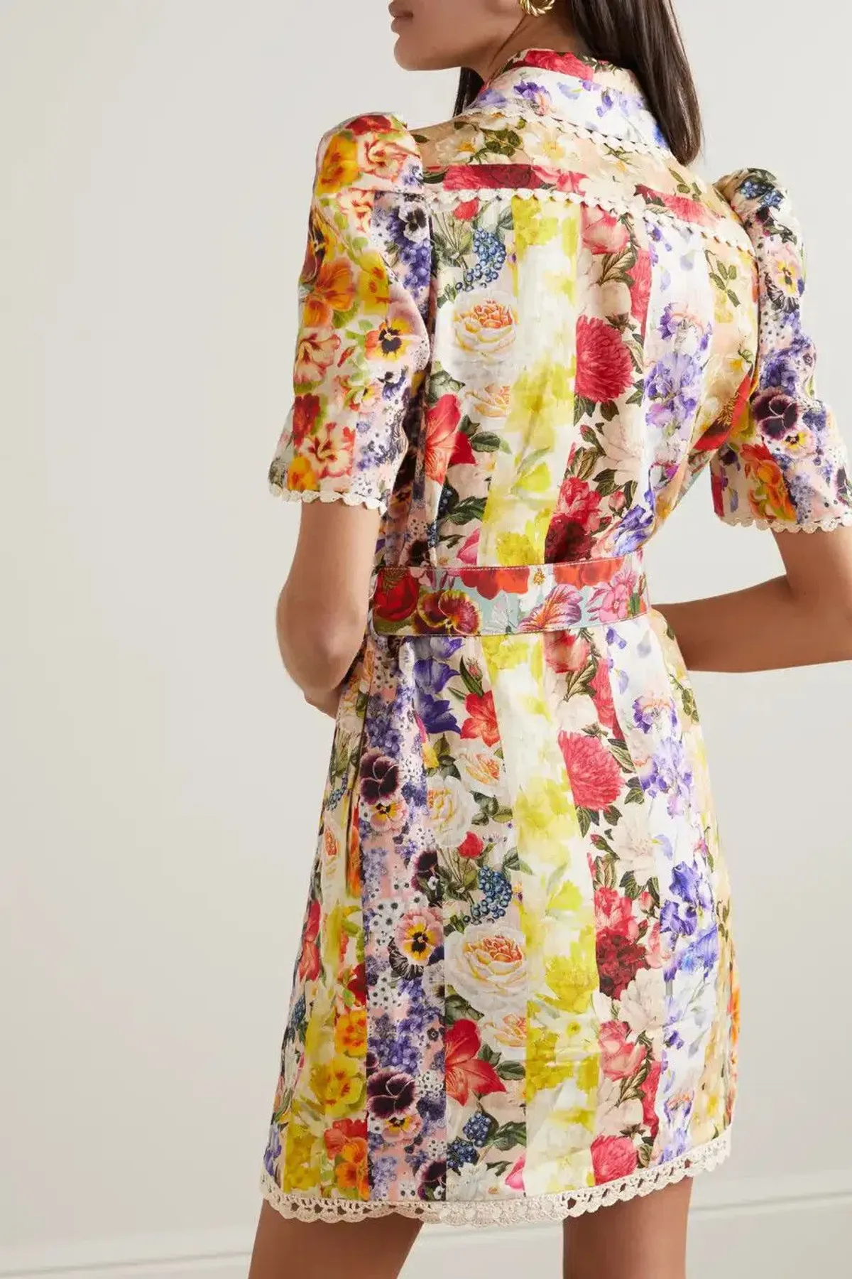 Zimmermann Wonderland Shirt Dress Spliced Stripe Multi Floral Size 1 / AU 10 - Image 2