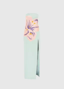 Leo Lin Clémence Embroidered Split Maxi Dress in Hibiscus in Pistachio Size 8  for rent on The Volte - image 4