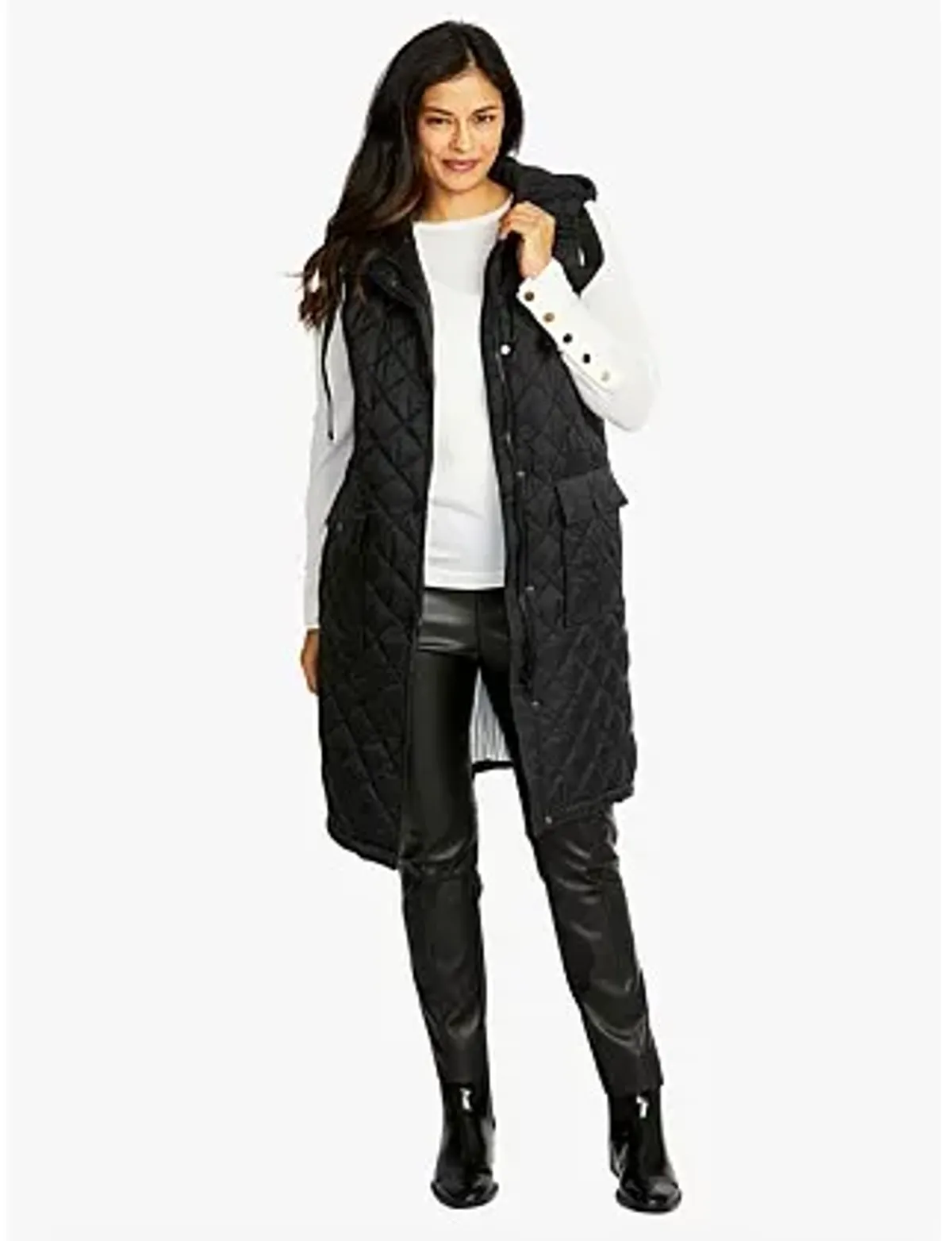 Ping Pong Kit Side Button Hooded Long Puffer Vest Black Size 18 - Image 1