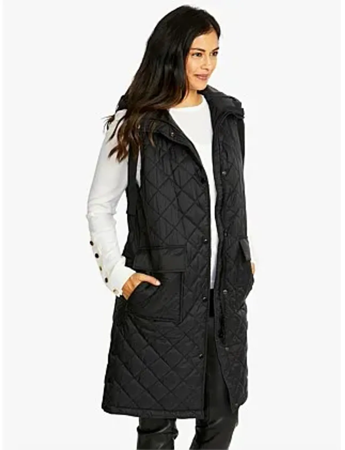Ping Pong Kit Side Button Hooded Long Puffer Vest Black Size 18 - Image 2