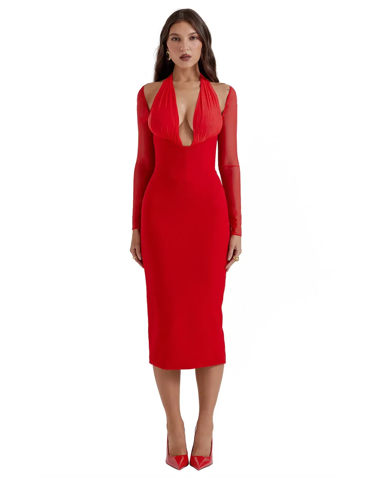 House of CB Yasmin Plunge Midi Dress Scarlet Size S/AU 8 - Image 1