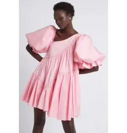 Aje Casabianca Braided Asymmetric Puff Sleeve Mini Dress Pink Size AU 10 for rent on The Volte - image 2
