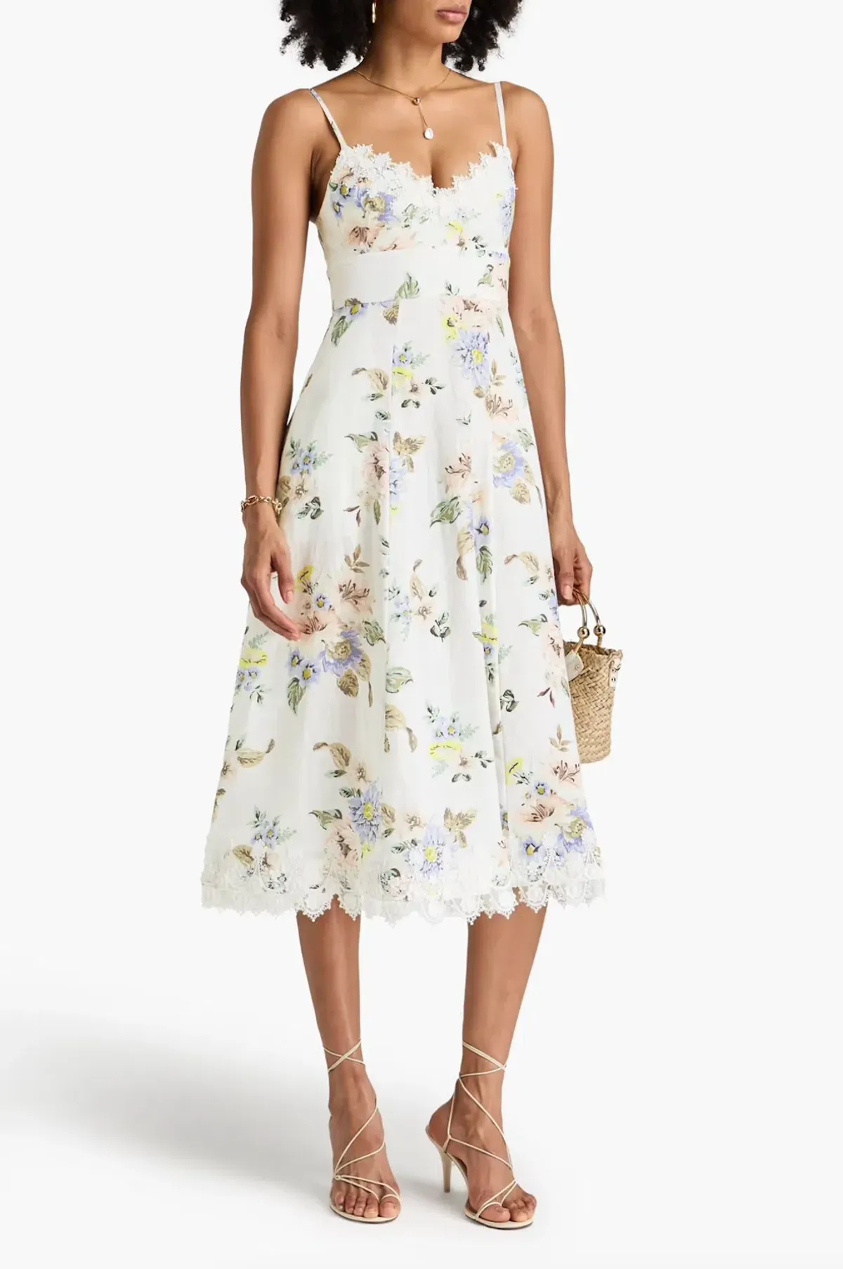 Zimmermann Lace Trim White Floral Midi Size 1 / AU 10 - Image 1