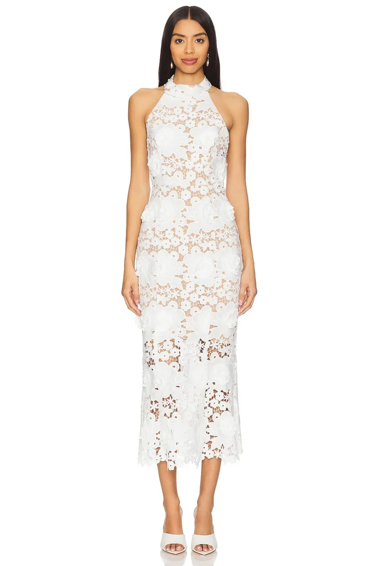 Elliatt Daffodil Lace Halter Midi Dress White Size M / AU 12 - Image 1