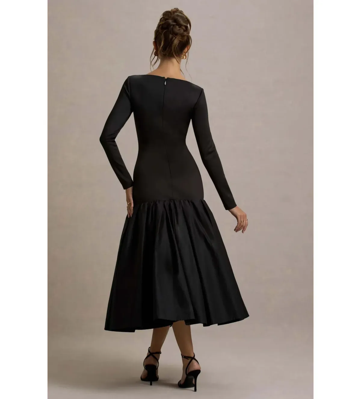Club L London Perpetua Drop-Waist Midi Dress with Volume Skirt Black Size AU 10 - Image 4
