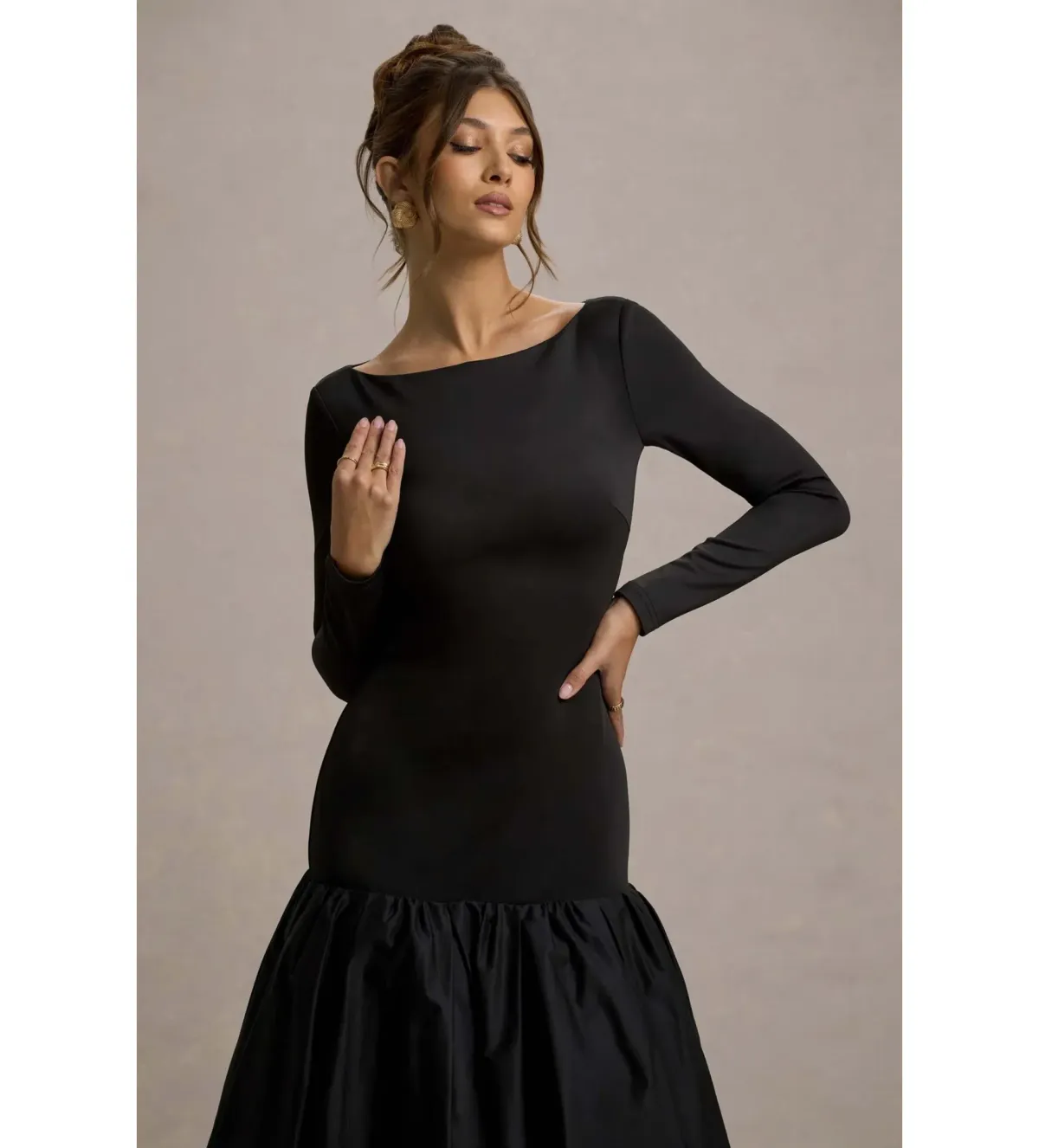 Club L London Perpetua Drop-Waist Midi Dress with Volume Skirt Black Size AU 10 - Image 5