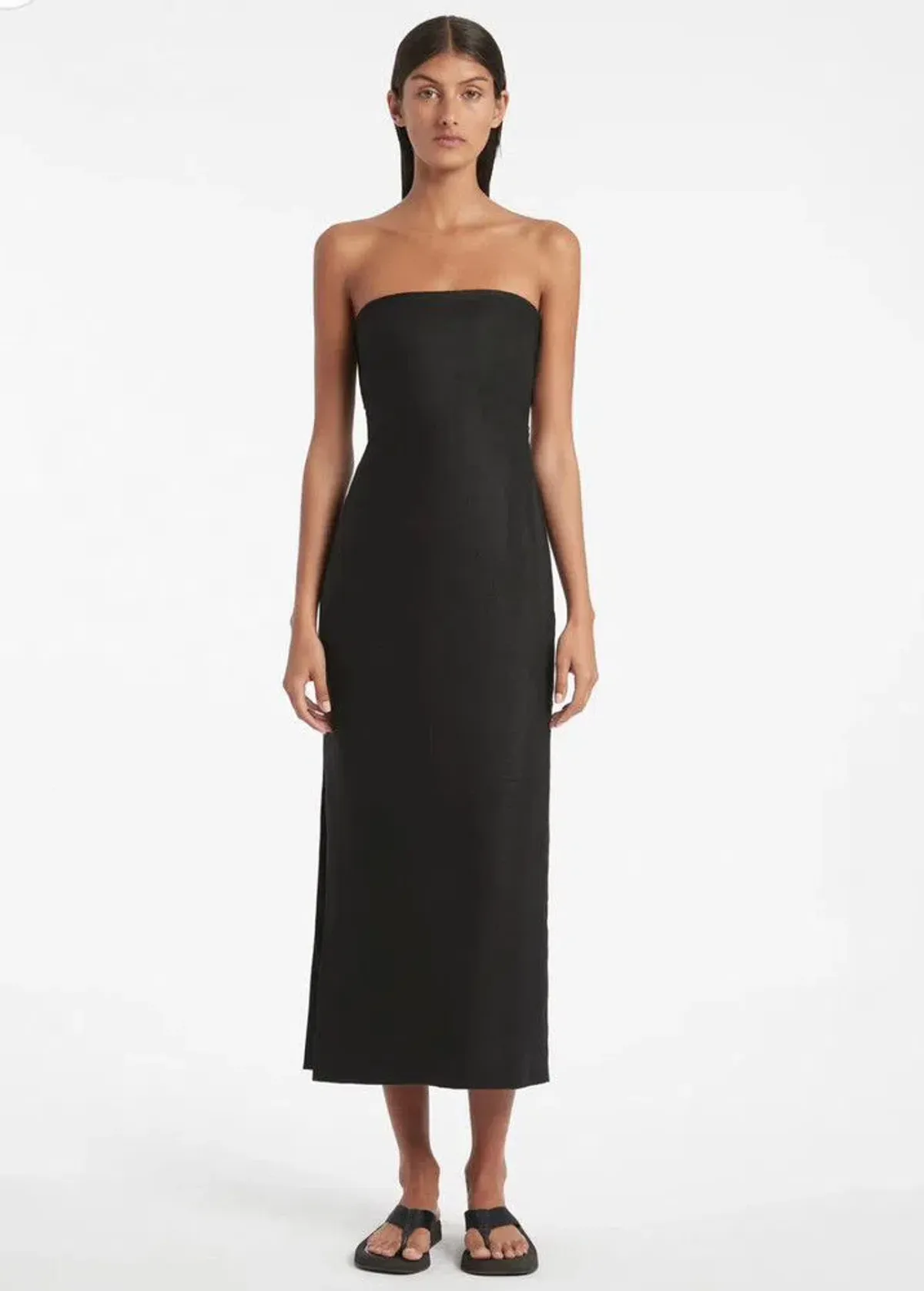 Sir The Label Ava Linen Strapless Midi Dress Black Size 0/AU 6 - Image 1
