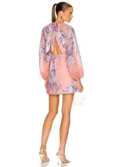 Zimmermann Postcard Mini Dress Swirl Floral Coral Print (Size 0 / Au 8) for rent on The Volte - image 2