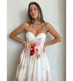 Leo Lin Rose Bustier Midi Dress Cascade Print Size AU 10 for rent on The Volte - image 7