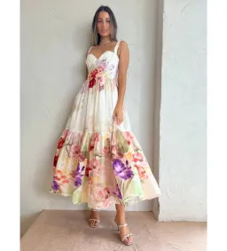 Leo Lin Rose Bustier Midi Dress Cascade Print Size AU 10 for rent on The Volte - image 1