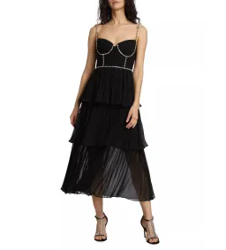 Self Portrait Chiffon Tiered Midi Dress in Black Size AU 10 for rent on The Volte - image 1