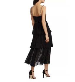 Self Portrait Chiffon Tiered Midi Dress in Black Size AU 10 for rent on The Volte - image 3